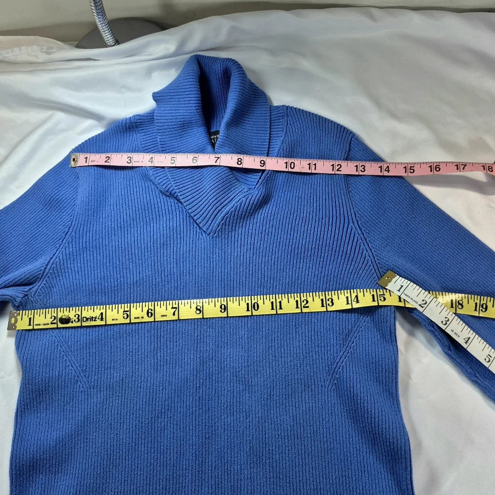 Jones New York Signature Blue Ribbed Shawl Cowl Neck Sweater Woman's Large - Picture 8 of 10